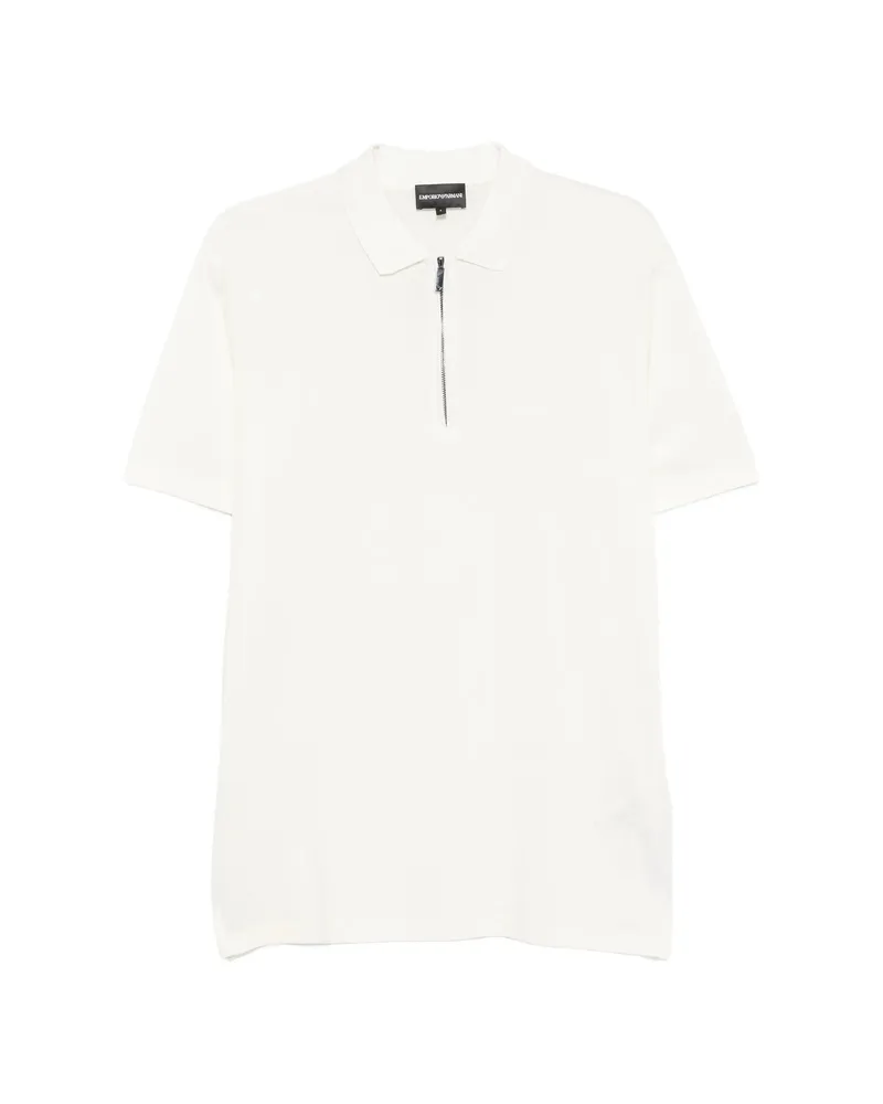 Emporio Armani Quarter-zip Logo-patch Polo Shirt Neutrals