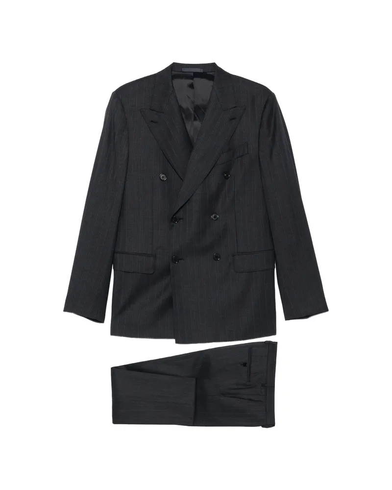 Caruso Pinstripe Double-breasted Suit Blue