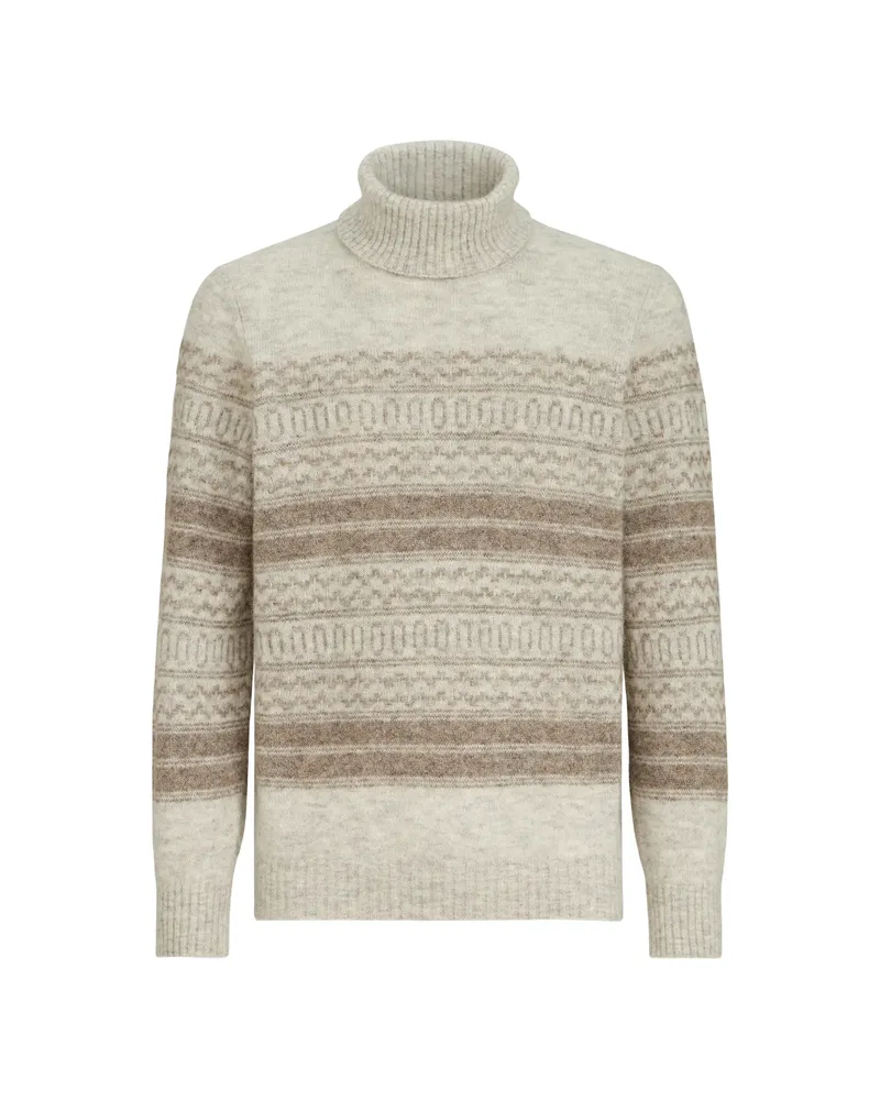 Brunello Cucinelli Alpaca Cashmere And Wool Nordic Jacquard Turtleneck Sweater Neutrals