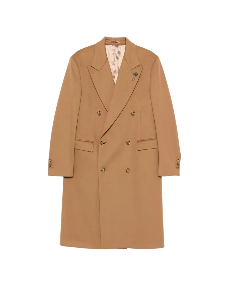 LARDINI Double-breasted Peak-lapels Coat Neutrals