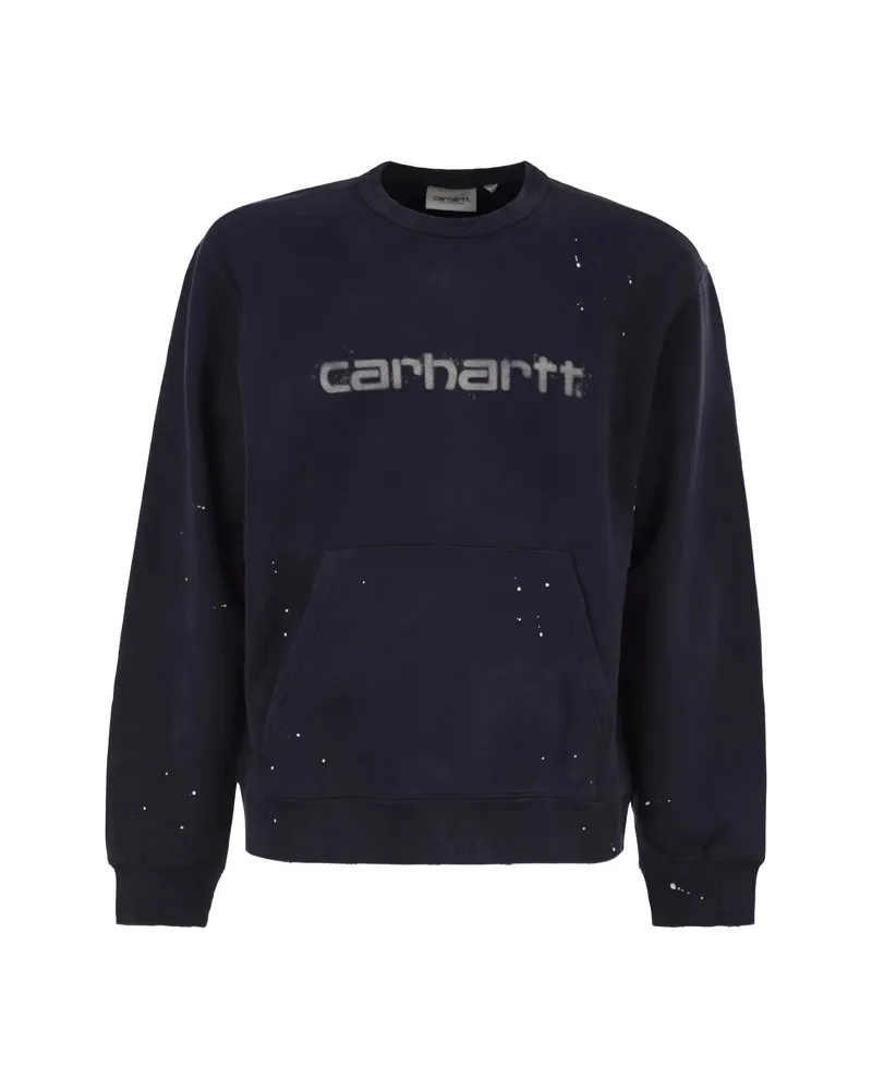 Carhartt WIP Crew Neck Sweatshirt With Spray Effect Logo Blue