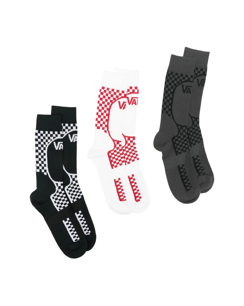 Vans Check-pattern Logo-print Socks (set Of Three Black