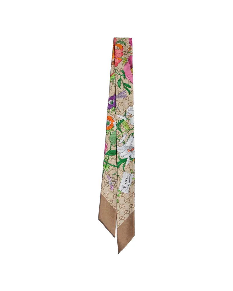 Gucci GG Flora Silk Scarf Neutrals