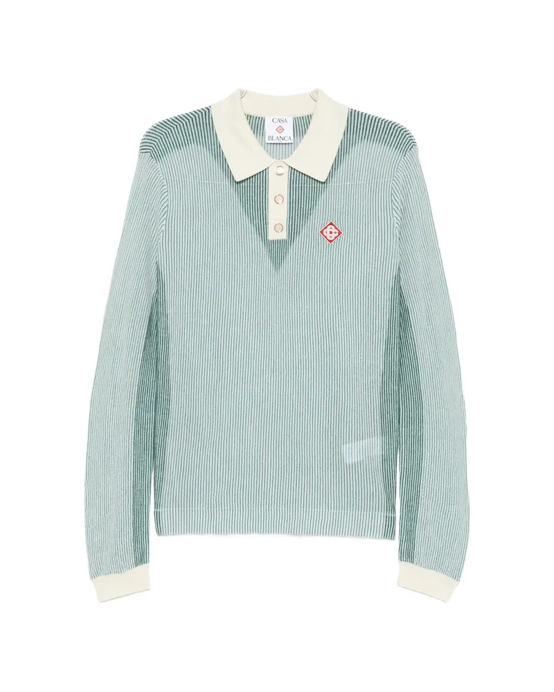 Casablanca Paris Ribbed-knit Logo-patch Polo Shirt Green