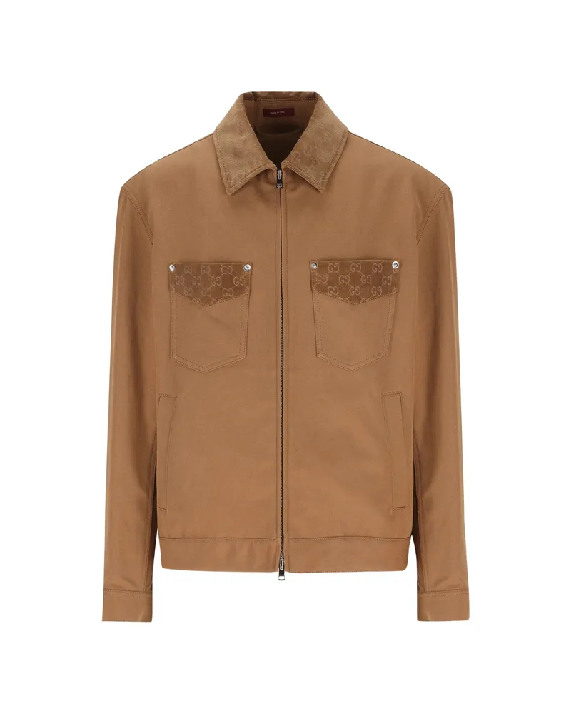 Gucci Pocket-details Cotton Jacket Brown