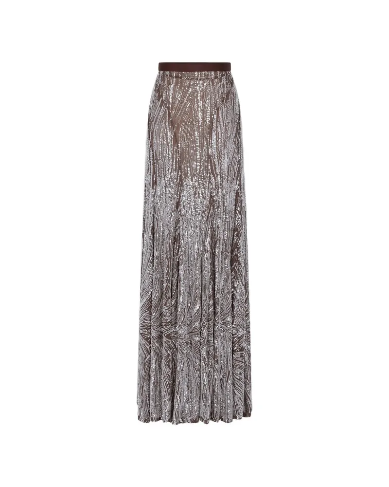 Paco Rabanne Sequin-embellished Embroidered Maxi Skirt Brown