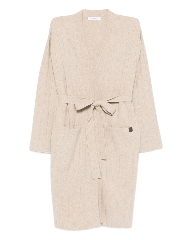 Max Mara Ribbed Belted Cardigan Neutrals