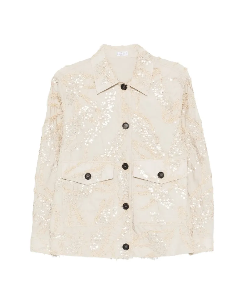 Brunello Cucinelli Sequin-embellished Front-pocket Jacket Neutrals