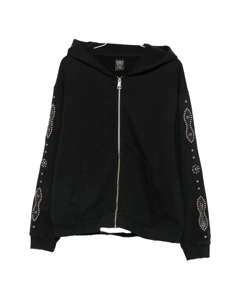 HTC Hollywood Trading Company Stud-embellished Zip-up Hoodie Black