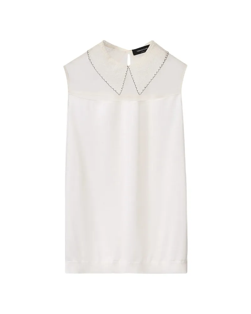 Fabiana Filippi Lace-collar Mesh-yoke Blouse White
