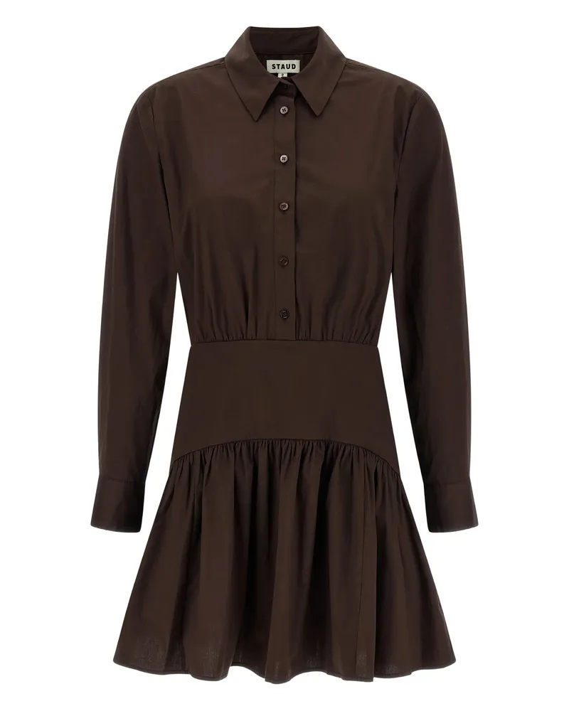 STAUD Rocco Gathered Mini Dress Brown