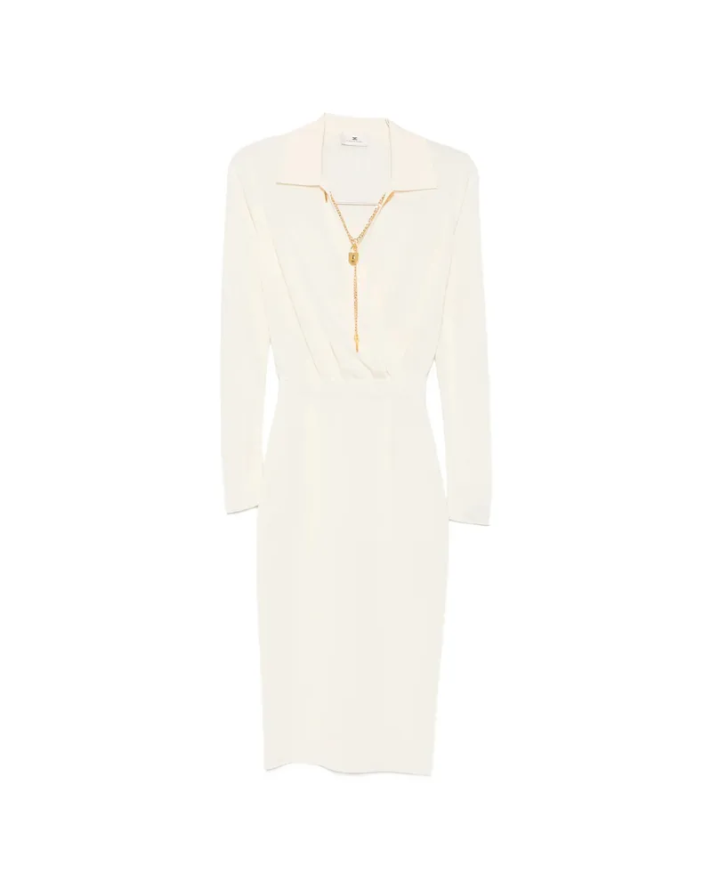 Elisabetta Franchi Padlock-detail Long-sleeve Midi Dress Neutrals