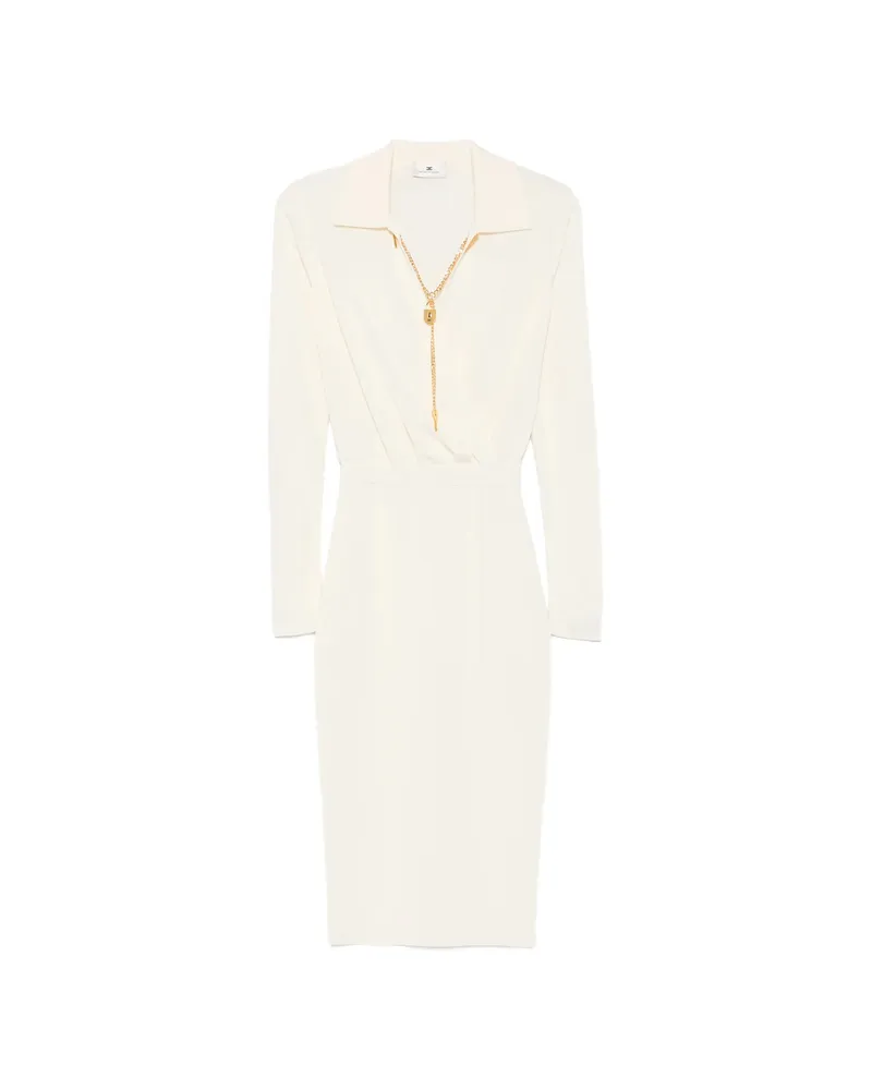 Elisabetta Franchi Padlock-detail Long-sleeve Midi Dress Neutrals