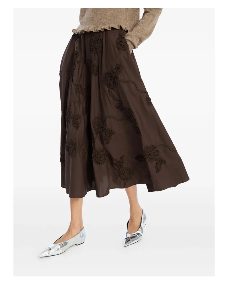 ROTATE Birger Christensen Flower Midi Skirt Brown