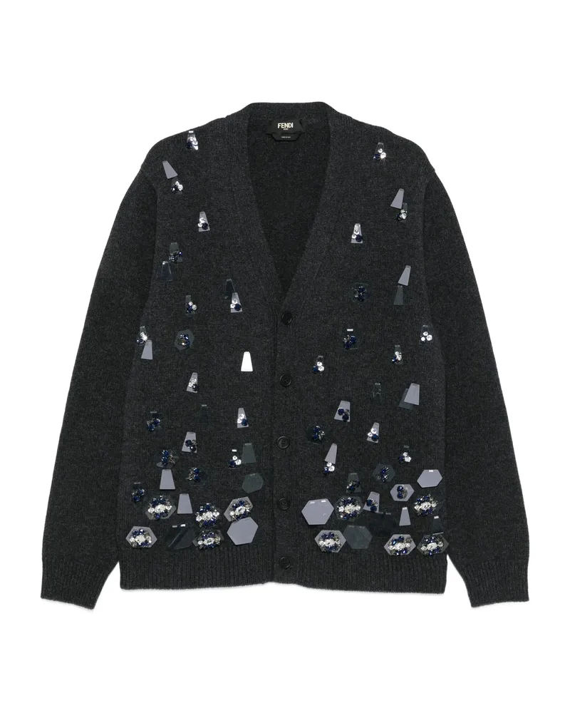 Fendi Crystal-embellished Button-up Cardigan Black