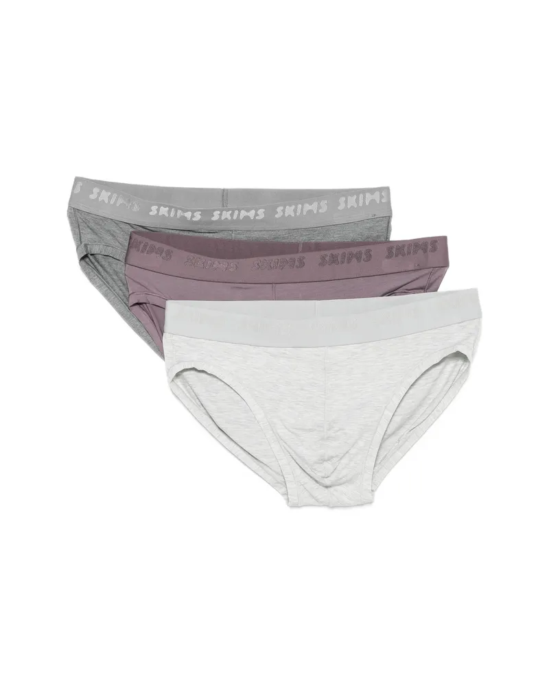 SKIMS Logo-waistband Briefs (pack Of Three Grey