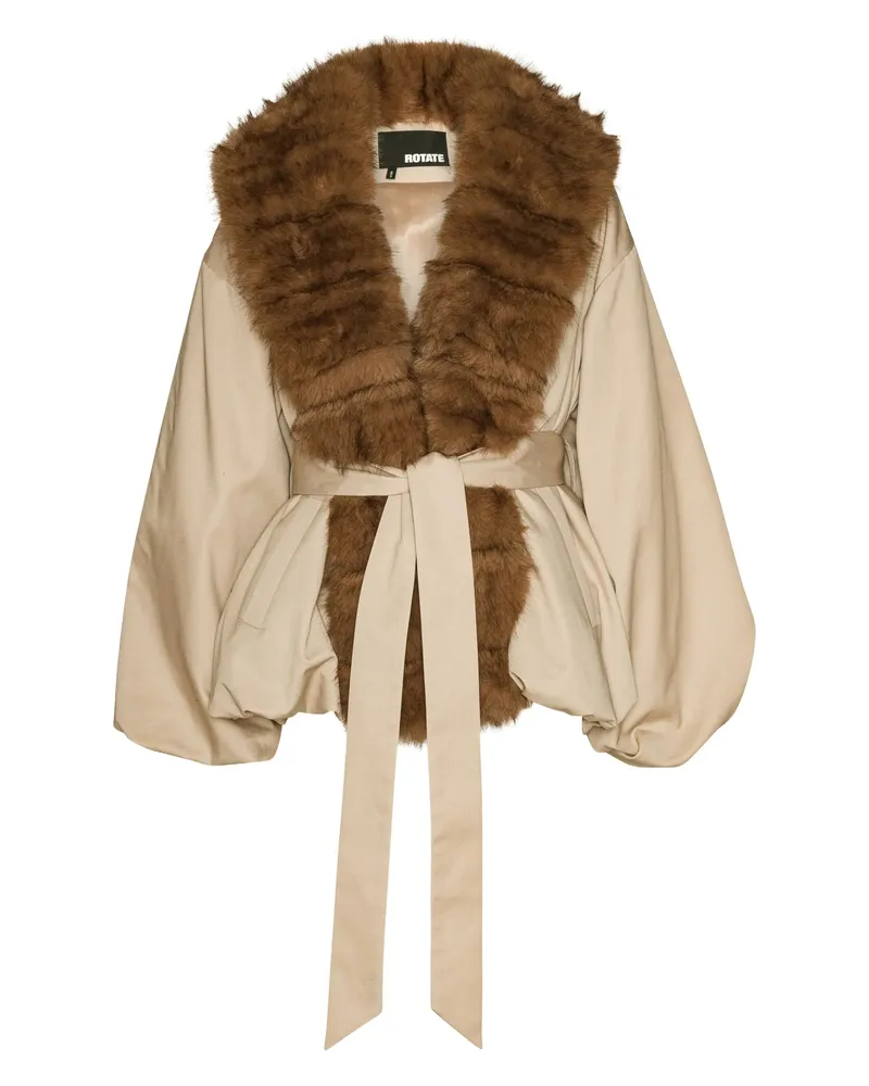 ROTATE Birger Christensen Trimmed-collar Belted Jacket Neutrals