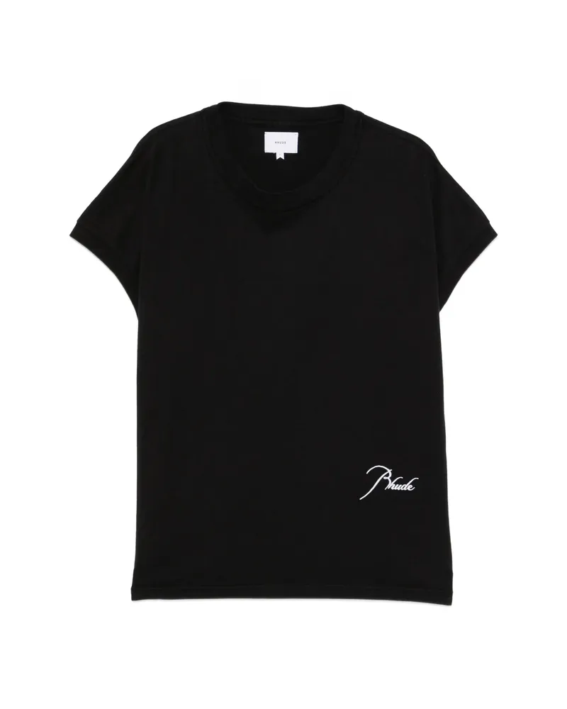 RHUDE Logo-embroidered Cap-sleeve T-shirt Black