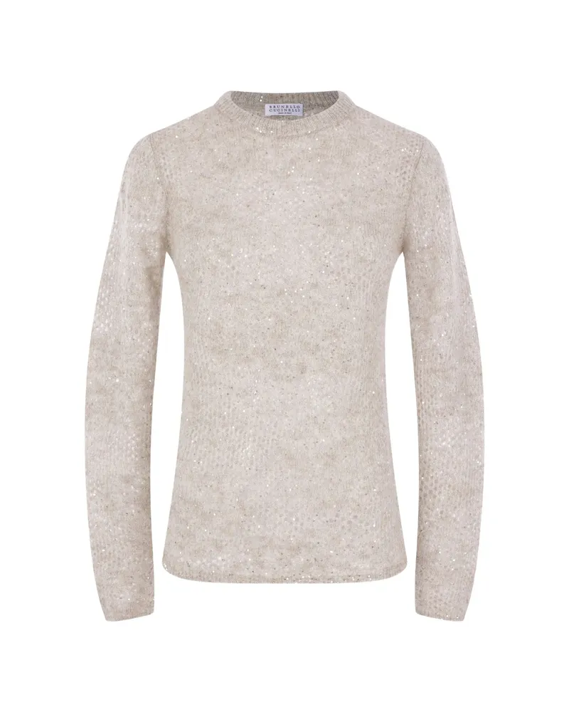 Brunello Cucinelli Sequin-embellished Knitted Sweater Neutrals