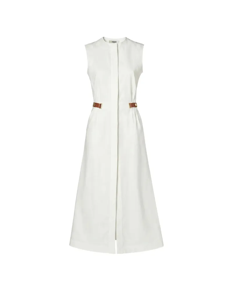 Fendi Leather-trimmed Sleeveless Midi Dress White