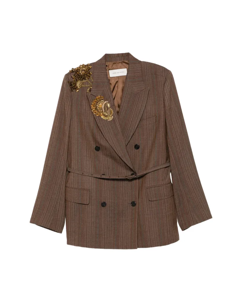 Dries van Noten Sequin-embellished Pinstripe Jacket Brown
