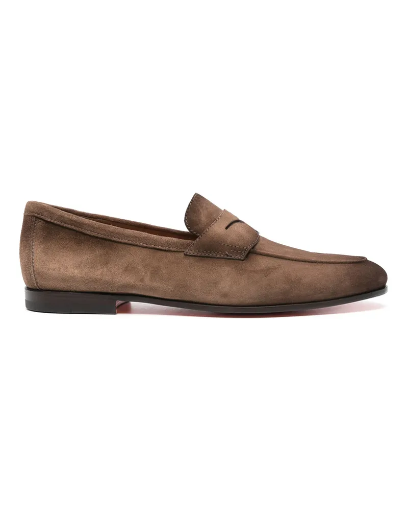 Santoni Penny-slot Suede Loafers Brown