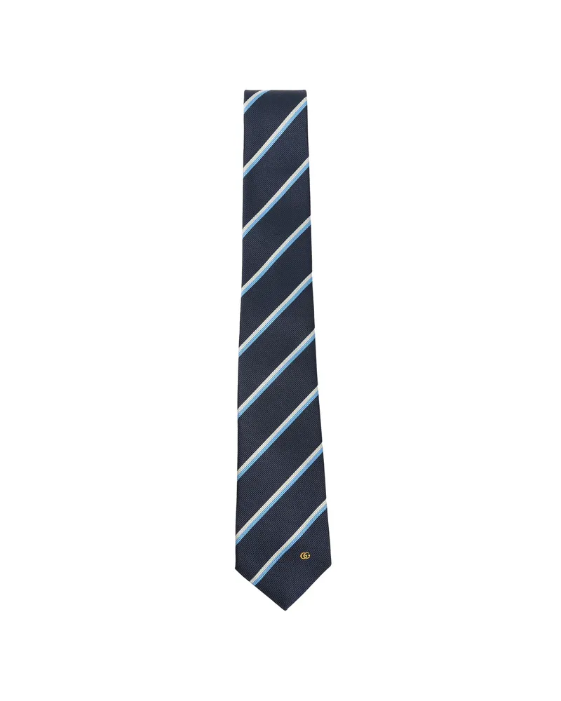Gucci Double G Striped Tie Blue
