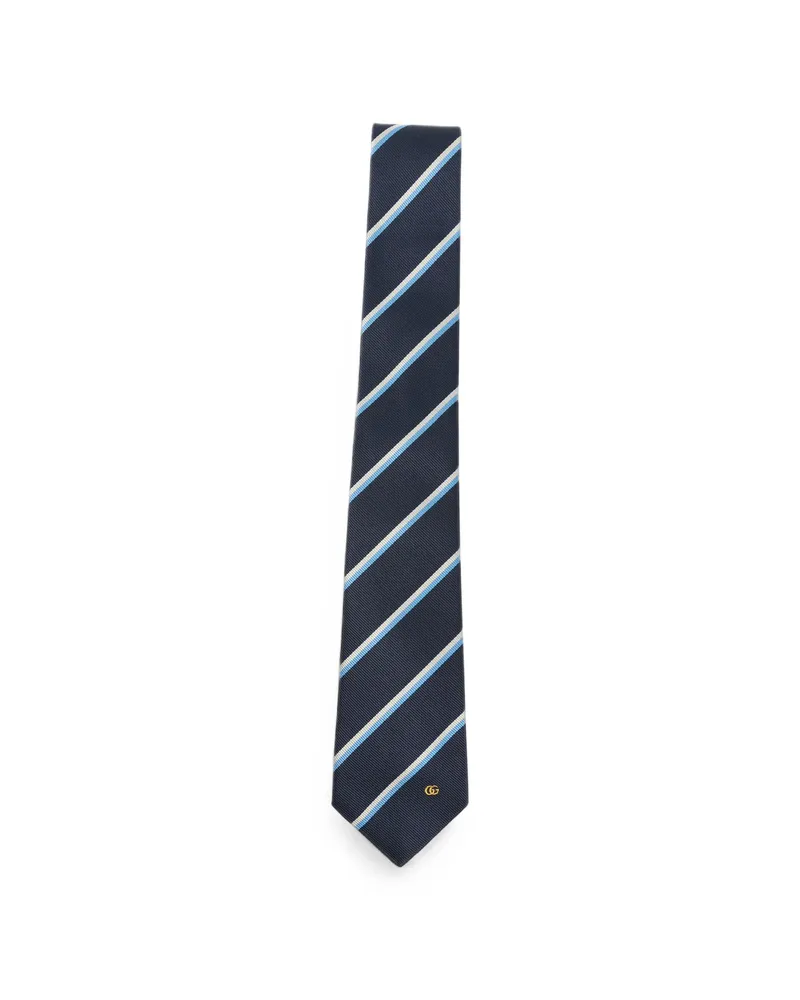 Gucci Double G Striped Tie Blue