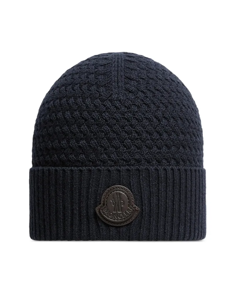 Moncler Logo-patch Cable-knit Beanie Hat Blue