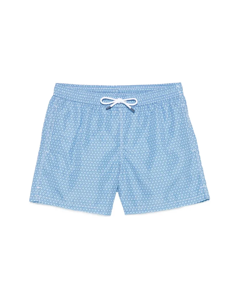 Fedeli Geometric-print Swim Shorts Blue