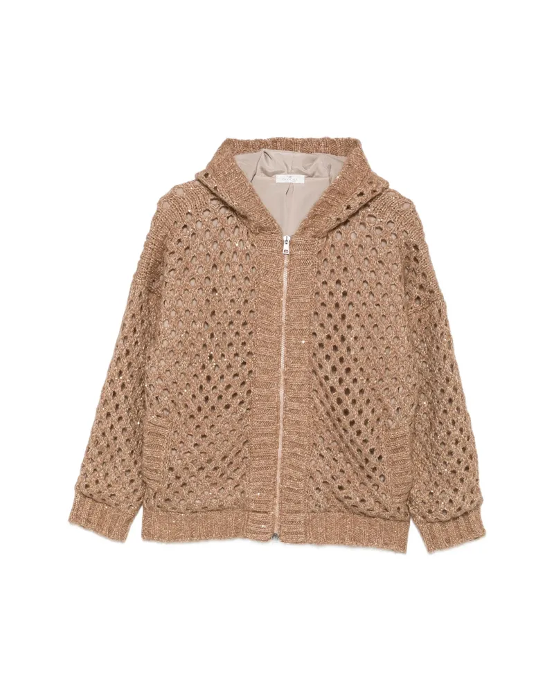 PANICALE Cashmere Sequin-embellished Open-knit Cardigan Neutrals