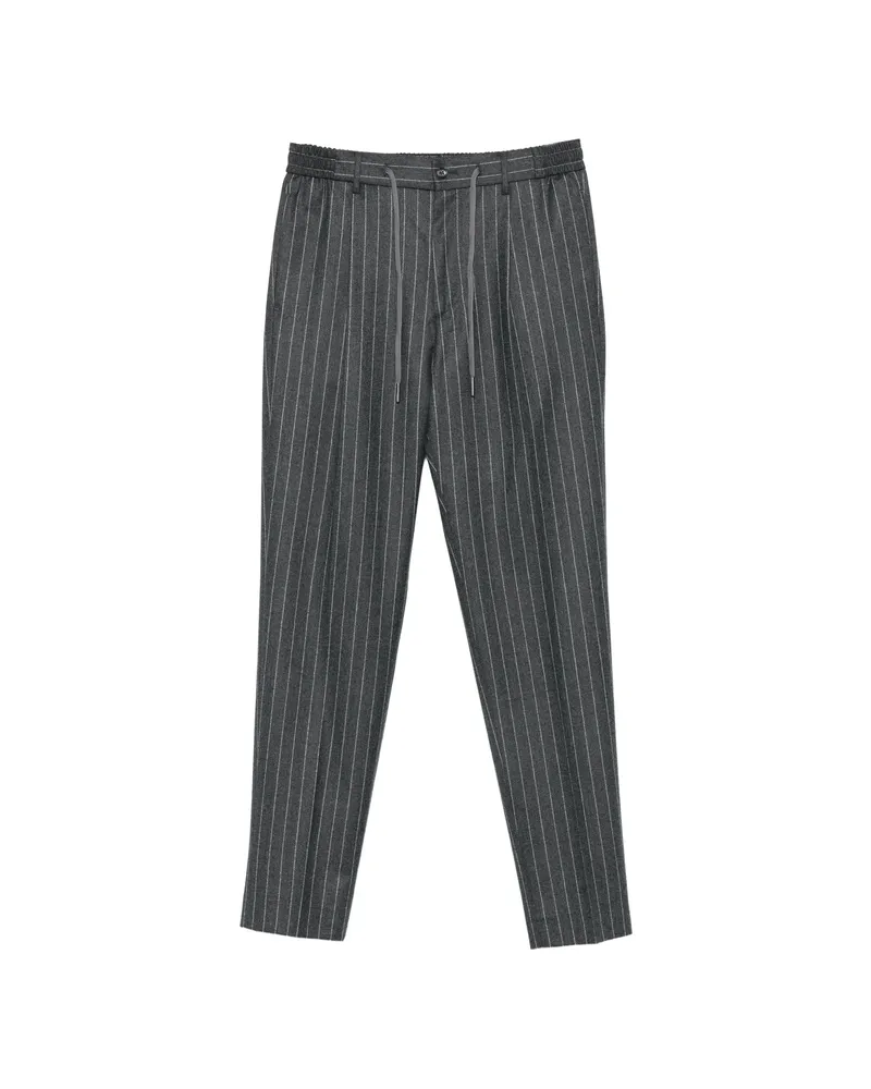 Tagliatore Pinstripe-pattern Drawstring-waist Trousers Grey