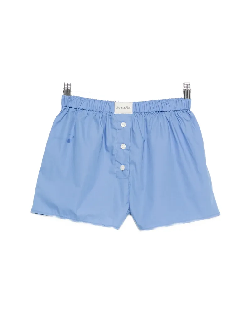 SPORTY & RICH Logo-patch Buttoned-front Shorts Blue