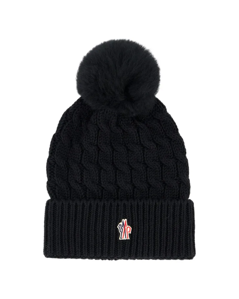 Moncler Cable-knit Pompom Virgin Wool Beanie Hat Black