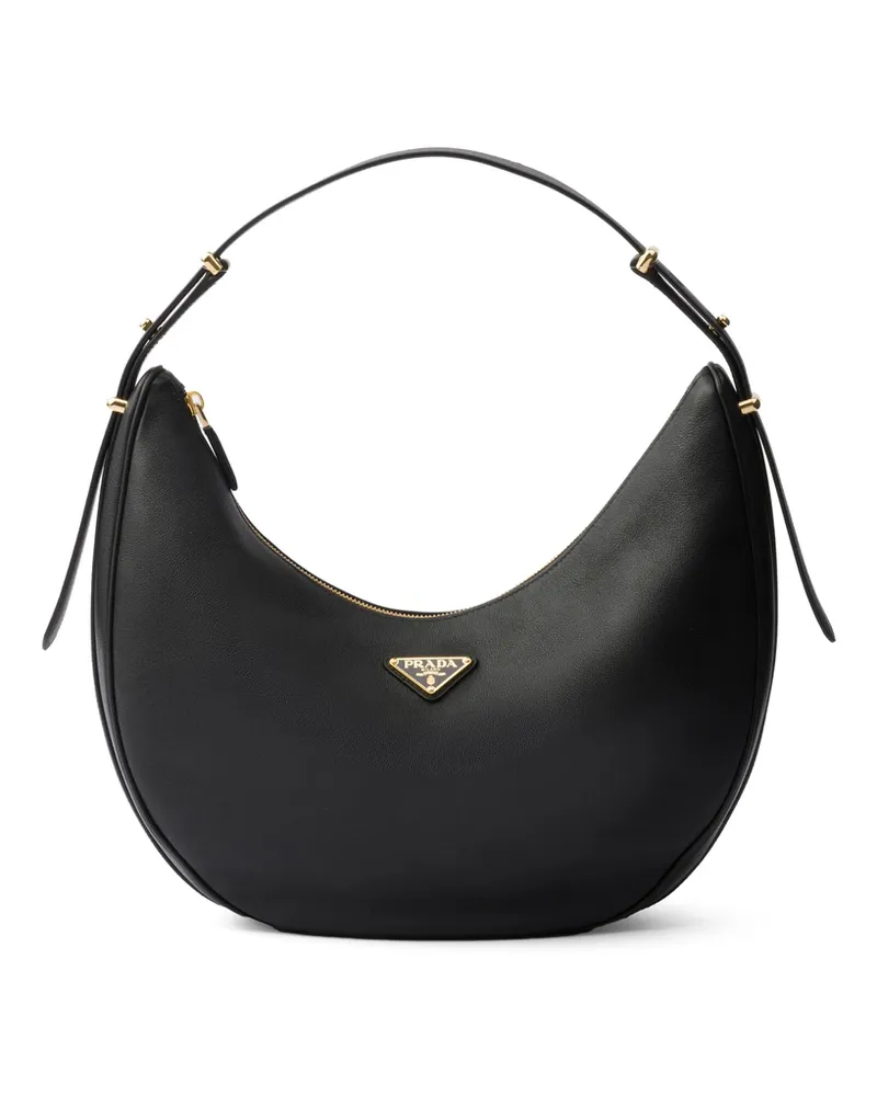 Prada Large Logo-plaque Leather Shoulder Bag Black