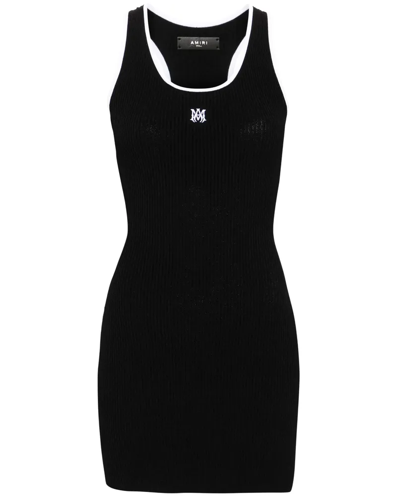 Amiri Mini Contrasting-trim Ribbed-knit Dress Black