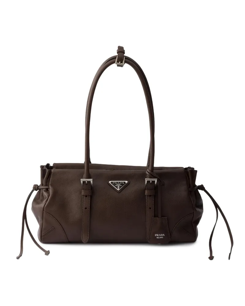 Prada Bonnie Medium Antiqued Leather Tote Bag Brown