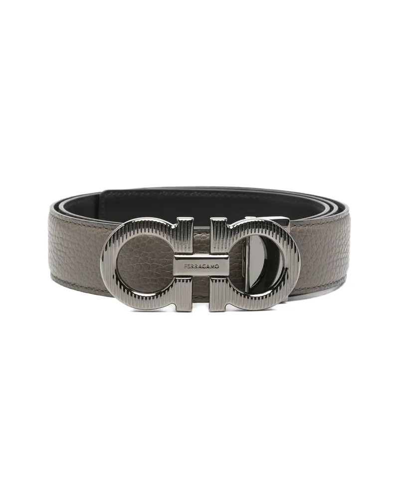 Ferragamo Gancini Buckle Leather Belt Grey