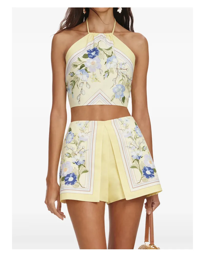 Self-Portrait Floral Shorts Yellow