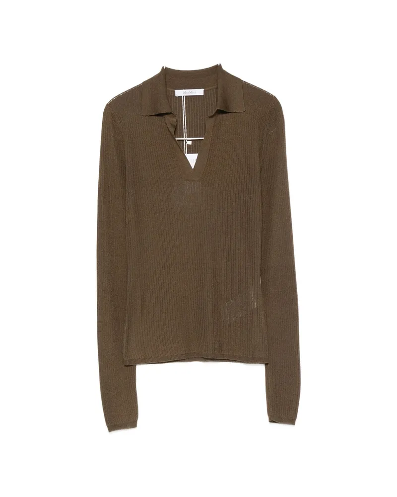 Max Mara Ribbed-knit Polo Sweater Brown