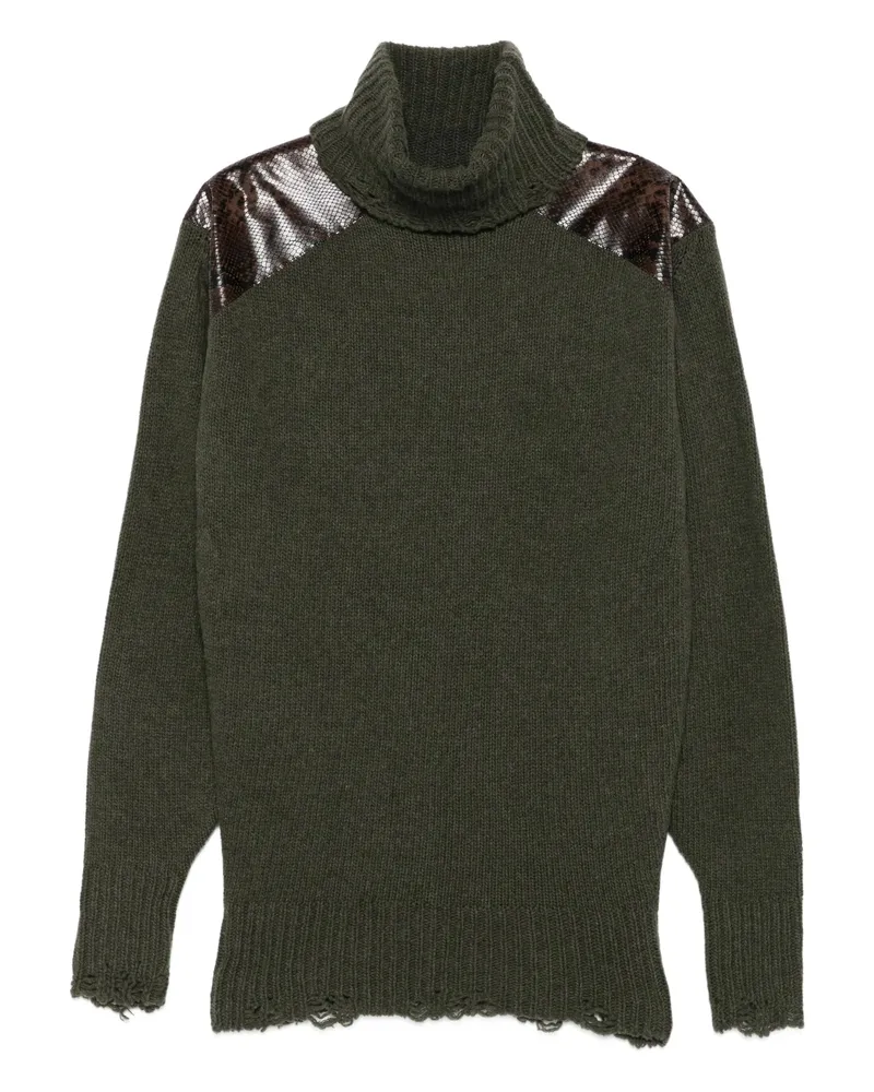 Stella McCartney Panelled Frayed-hem Sweater Green