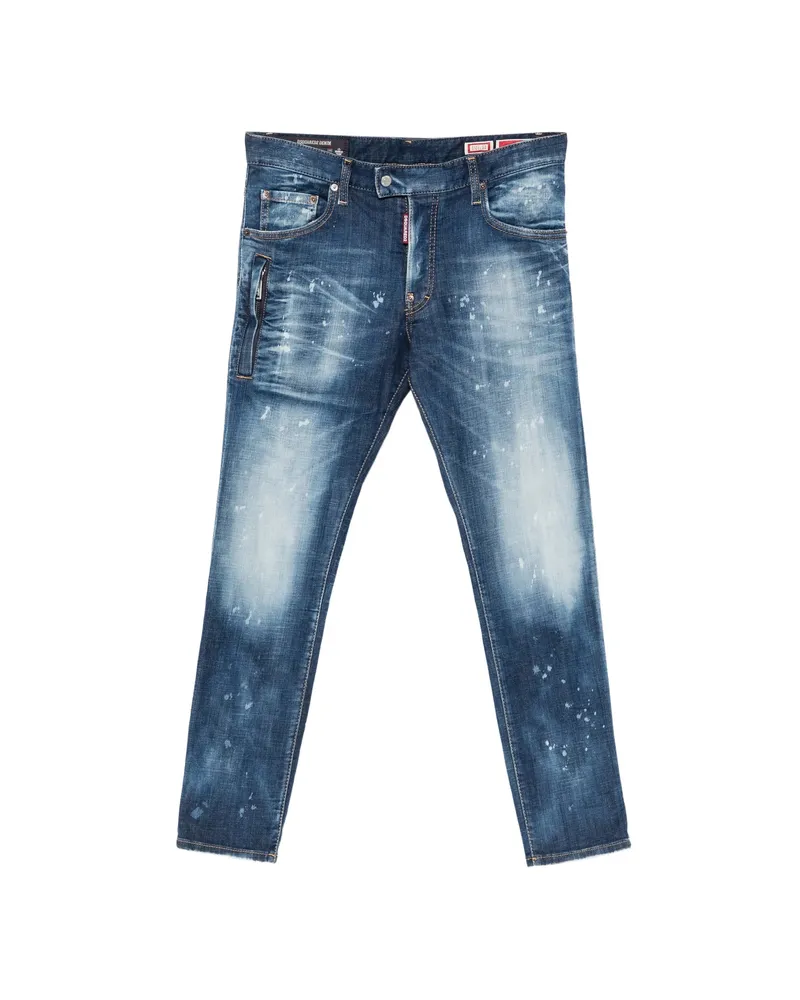 Dsquared2 Paint-splatter Whiskered Jeans Blue