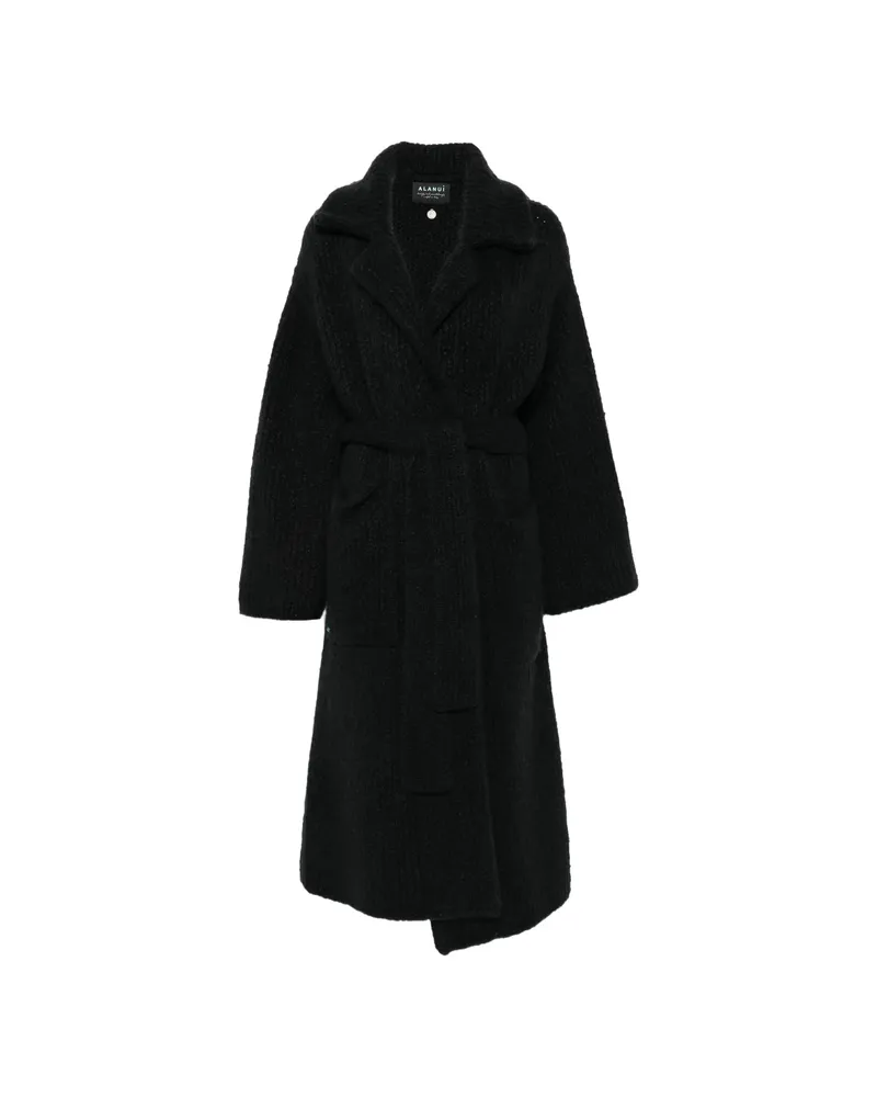 Alanui Ribbed-knit Belted Coat Black