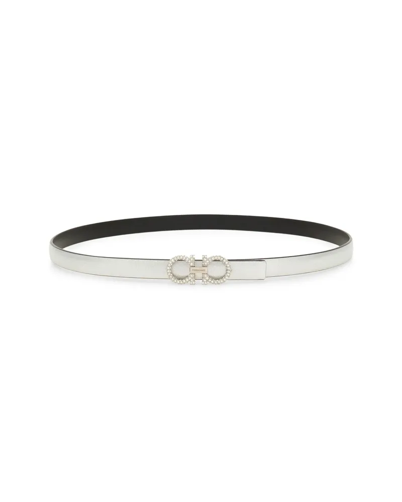 Ferragamo Reversible Adjustable Gancini Belt Silver