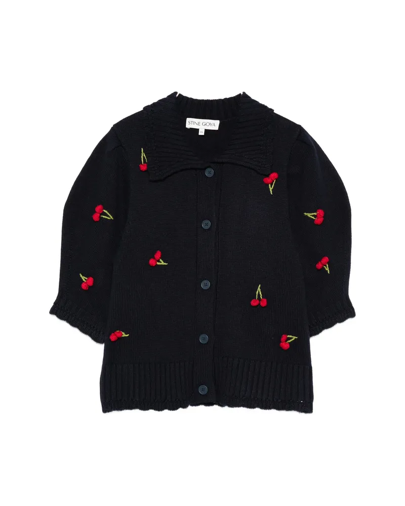 Stine Goya Embroidered-cherries Collared Cardigan Blue