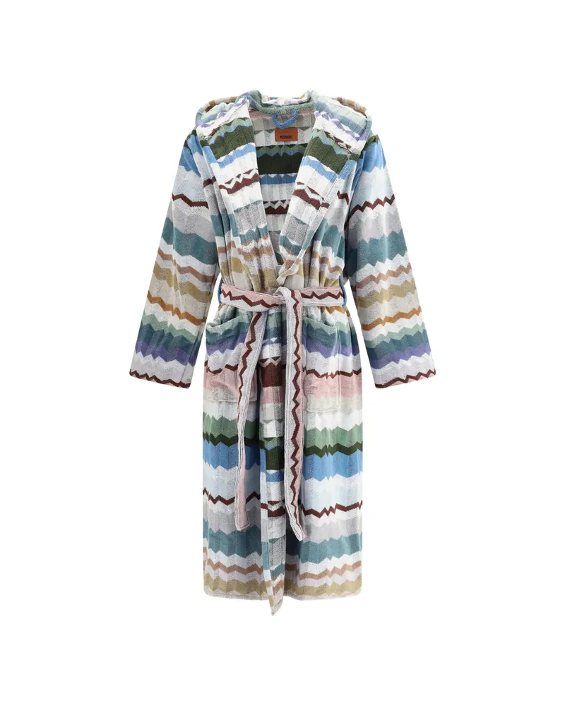 Missoni Home Eva Zigzag-pattern Hooded Bathrobe Blue