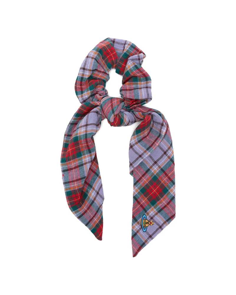 Vivienne Westwood Tartan-pattern Logo-embroidery Scrunchie Purple