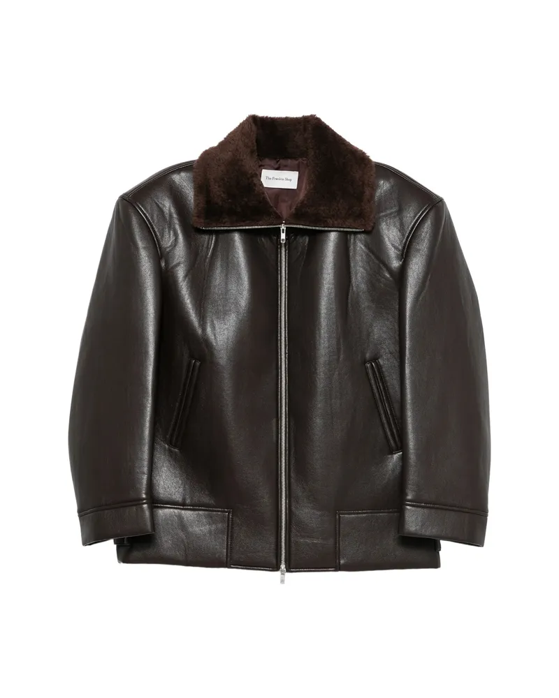 FRANKIE Shop Aspen Shearling-collar Faux-leather Jacket Brown