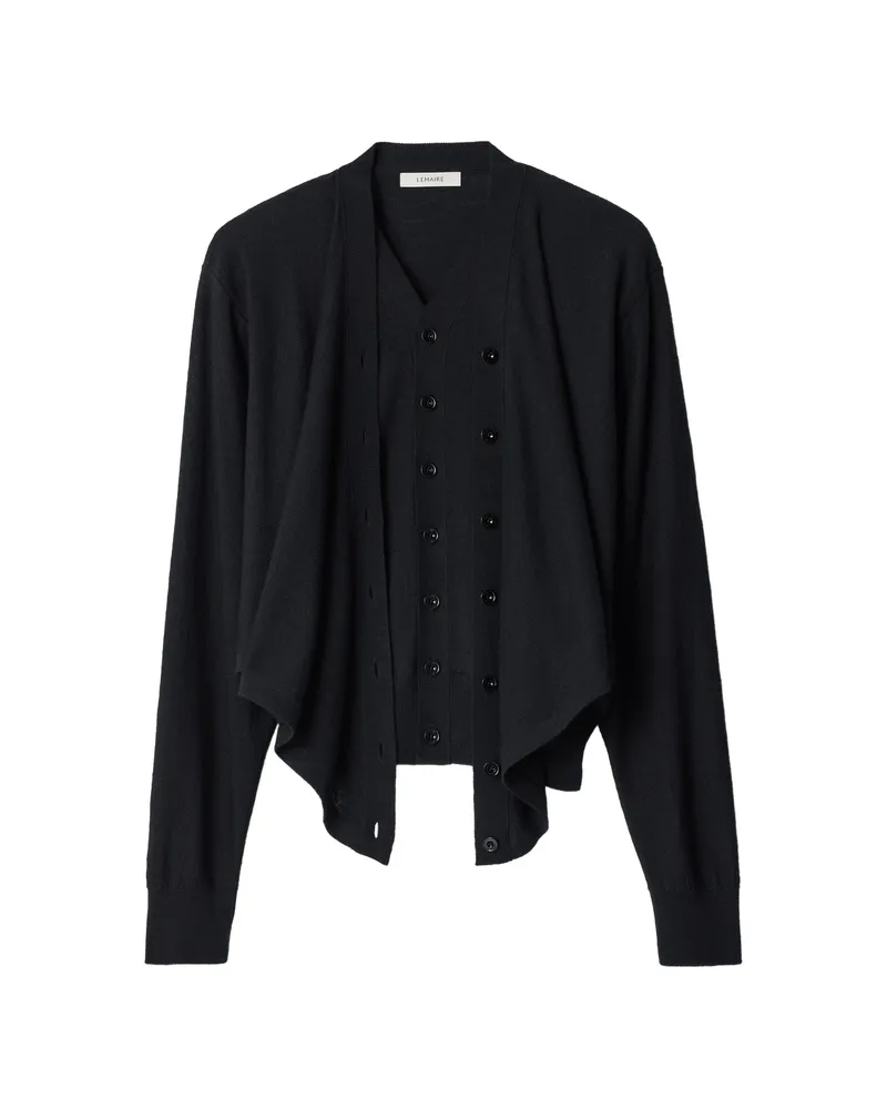 Christophe Lemaire Trompe-l'ail Cardigan In Merino Wool Blend Black
