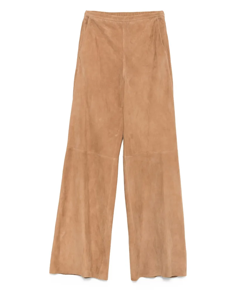 forte_forte Suede Wide-leg Straight Trousers Neutrals